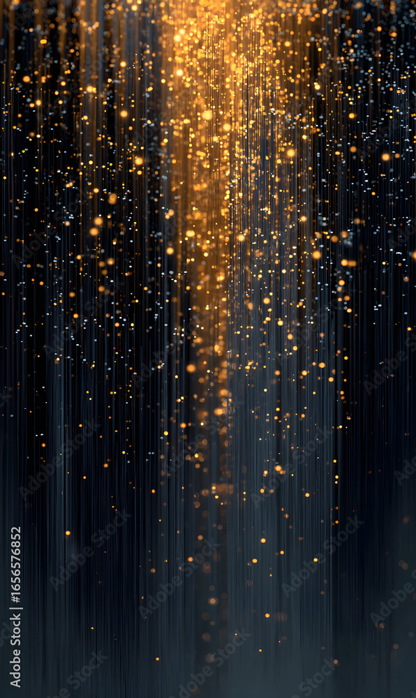 Poster ethereal golden luminosity abstract background with shimmering particles cascading downwards creatin