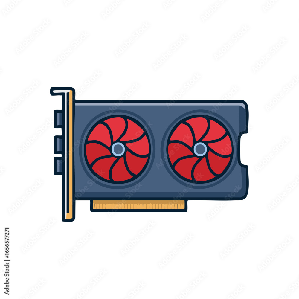 Poster graphics card with two fans. illustrated computer component vector.