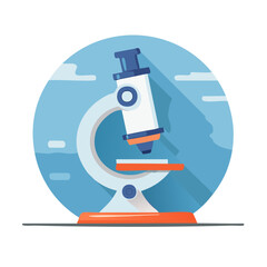Microscope illustration with blue and orange details in flat design perfect for science and medical related designs.