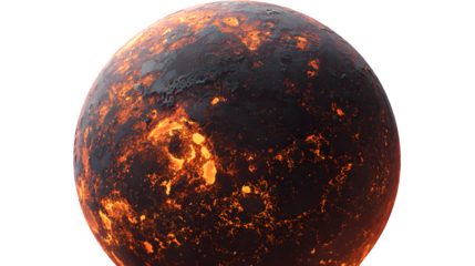 fiery lava planet in space isolated on white background, HD realistic