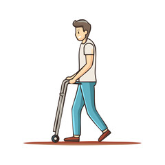 Man Uses Walker to Aid Mobility in Illustration with Calm Expression and Simple Design