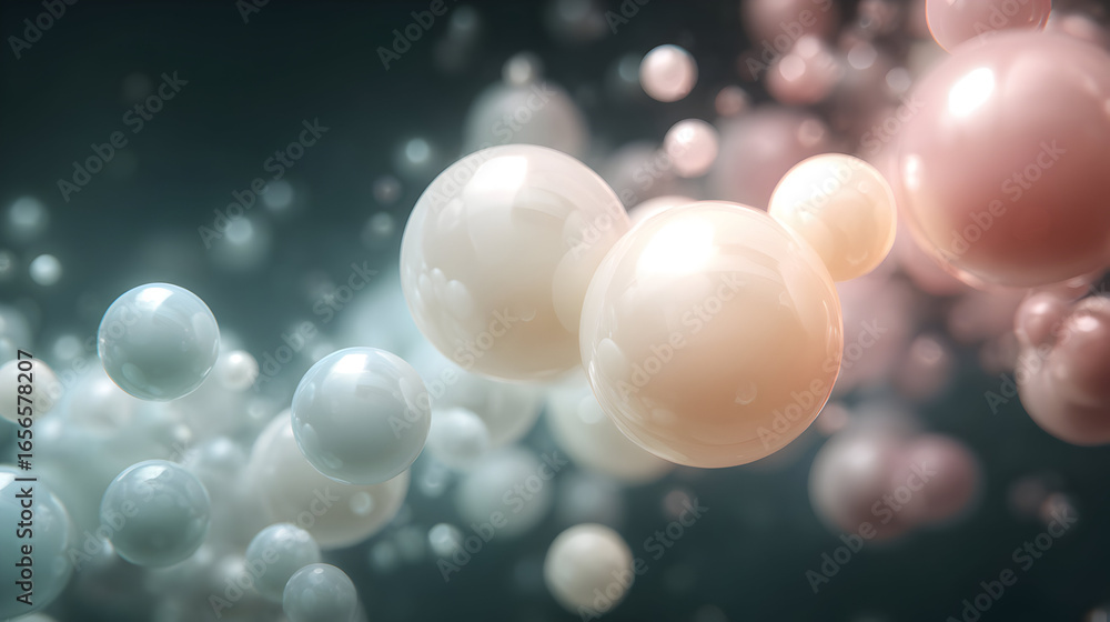 Poster abstract spheres of light and color float against a hazy backdrop creating a modern and futuristic f