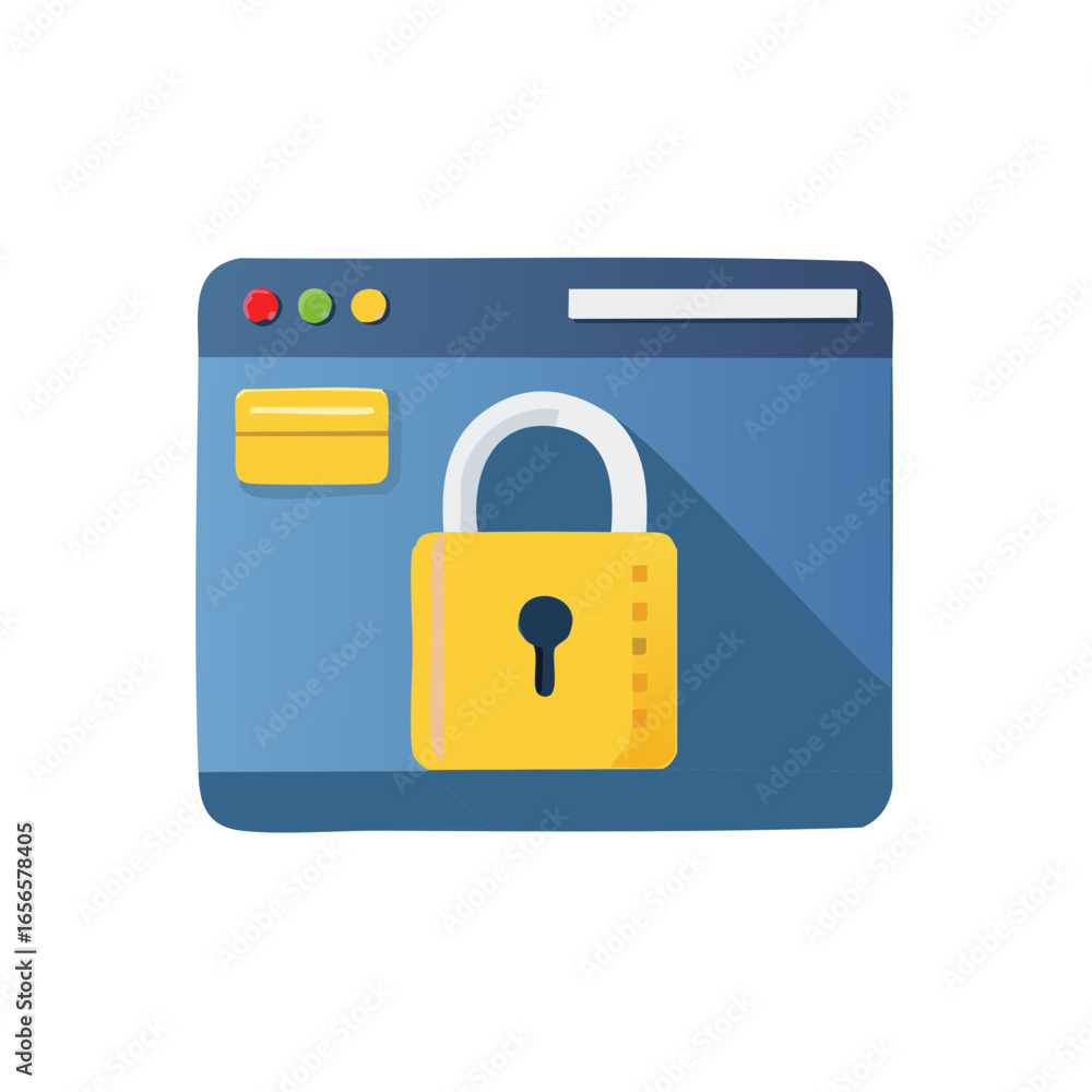 Poster padlock on browser window for data security and web protection concept