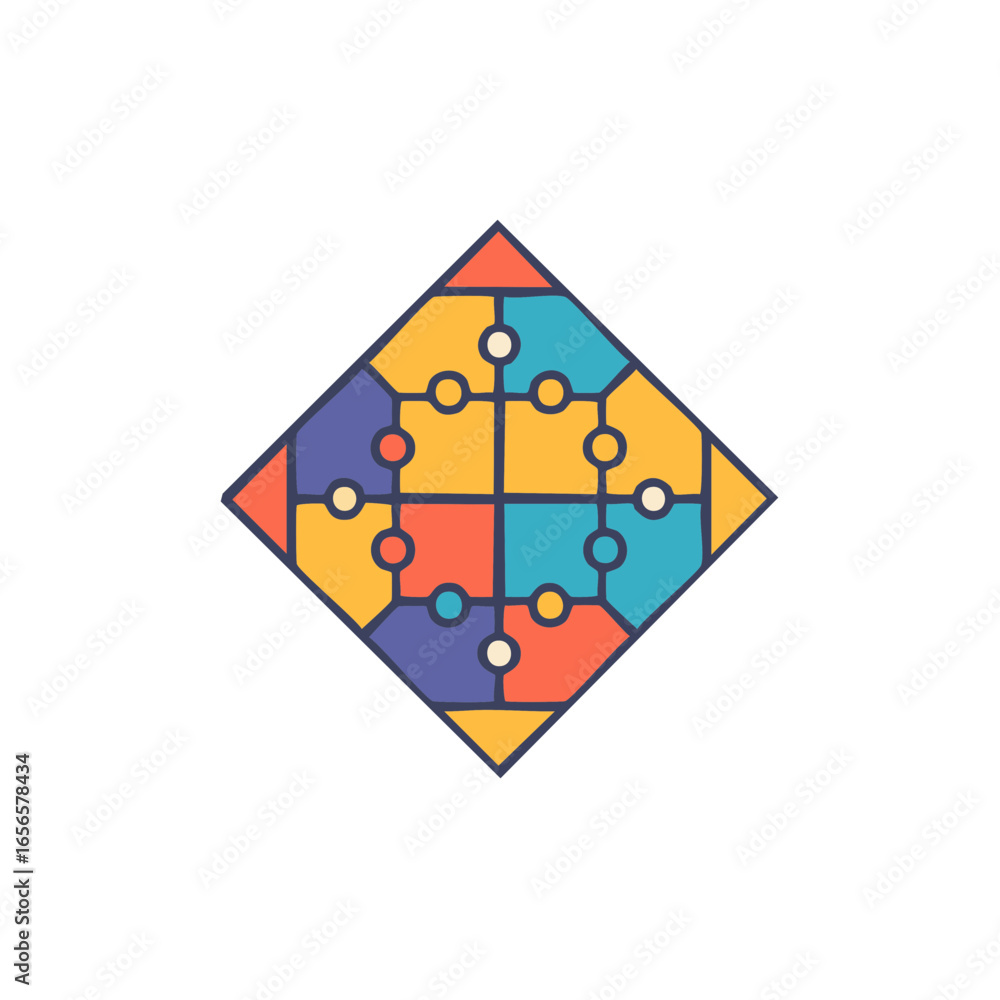 Poster colorful square grid connection network in doodle style