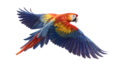 flying colorful parrot isolated on white background, HD realistic