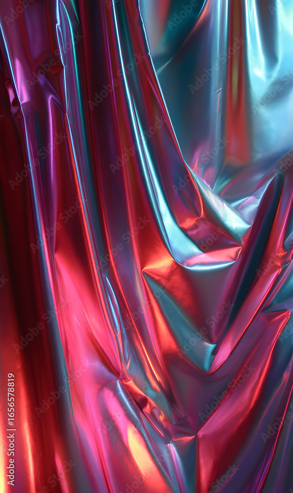 Poster abstract iridescent fabric texture with vibrant colors and metallic sheen creates a mesmerizing visu
