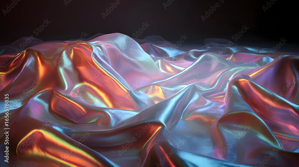 Aufkleber iridescent fabric folds with vibrant colorful reflections creates an abstract rippled background of 