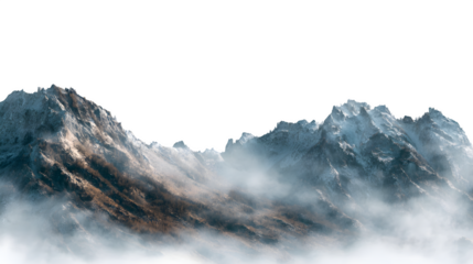 foggy mountain panorama isolated on white background, HD realistic