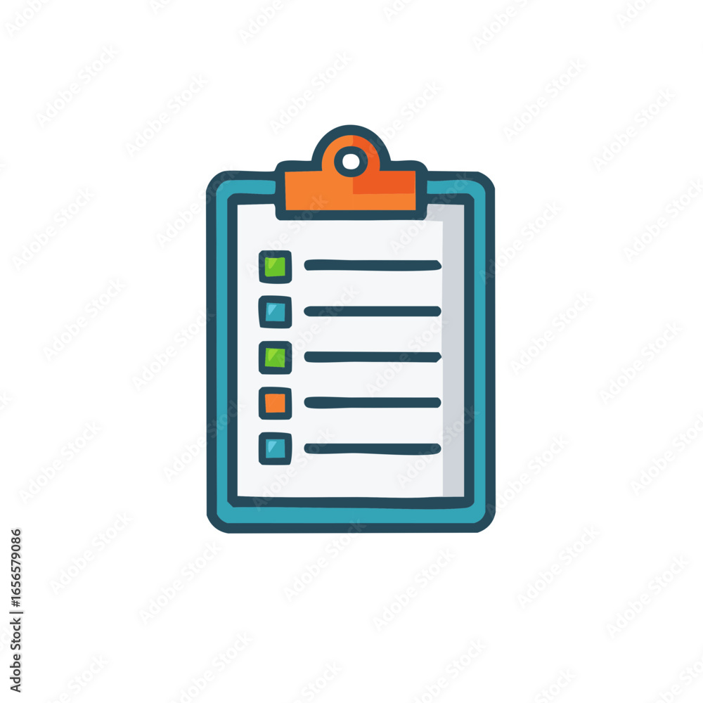 Poster Cartoon clipboard with checklist boxes and horizontal lines for notes on light background