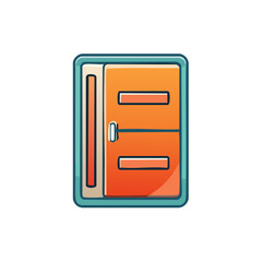 Orange Door with Handle and Blue Trim in Cartoon Style Illustration