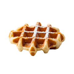 Golden Waffle Topped with Powdered Sugar on Transparent Background Sweet Delicious Dessert Food Concept for Menu Design and Culinary Projects