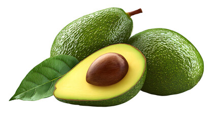 ripe avocado isolated on white background, HD realistic