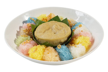 Thai traditional dessert (Khao niao sangkhaya), Sweet sticky rice with egg custard on top and...