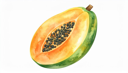 水彩画のパパイヤ – 柔らかな自然色で描かれた南国フルーツイラスト
Watercolor Illustration of Papaya – Soft Natural Colors Tropical Fruit