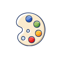 Artist's paint palette illustration displaying colorful paint blobs, creative artistic tool and creative hobby