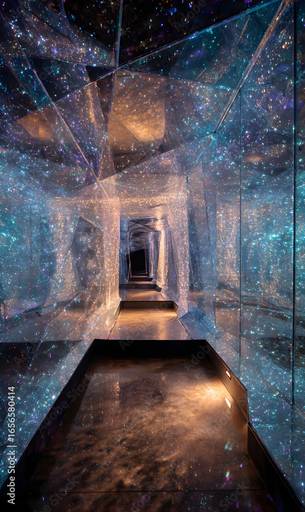 Aufkleber mystical passageway with reflective surfaces creating an ethereal tunnel effect featuring a constell