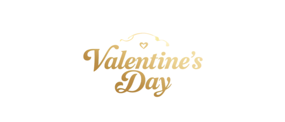 "Valentine's Day Text Design with Heart Symbol, Isolated on White Background, Gold Color, Vector PNG"