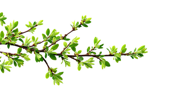 fresh green spring twig banner isolated on white background, HD realistic
