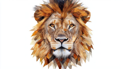 Stunning lion portrait created with geometric shapes and warm colors, showcasing majestic features of this powerful animal