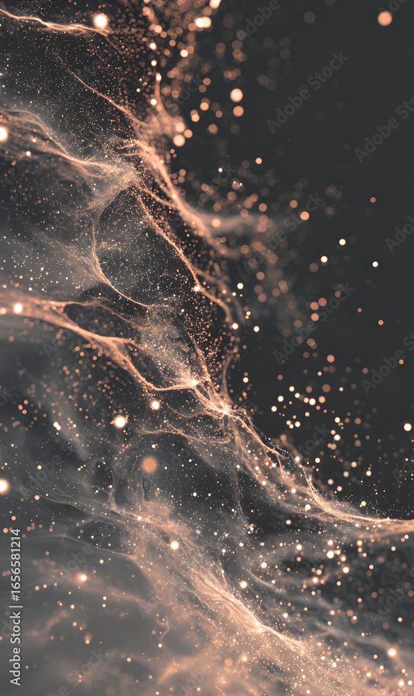 Poster abstract cosmic cloud with golden sparkles in ethereal motion creating a dreamy galaxy background wi