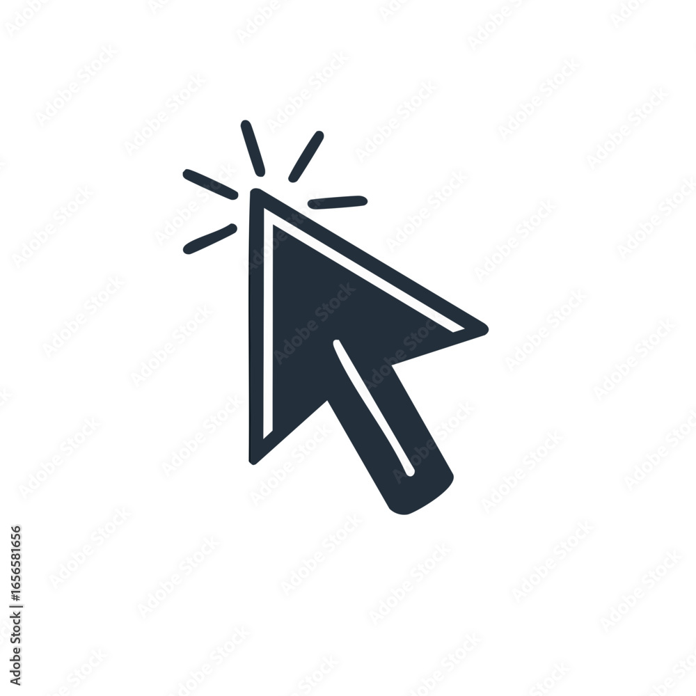 Poster cursor arrow outline clicking with rays representing user selecting icon or webpage link
