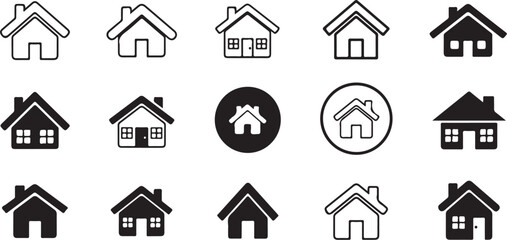 Collection of house and home icons in different styles and outlines building symbol