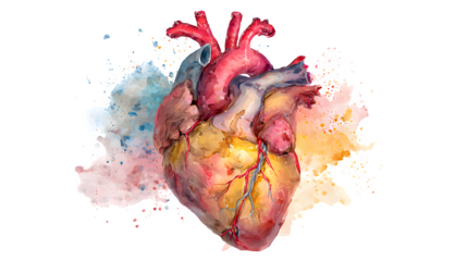 sacred heart with vibrant watercolor shine isolated on white background, HD realistic