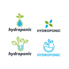 Clean Hydroponic Branding Icons Featuring Water Flow and Foliage
