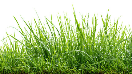 Fototapeta premium fresh wet spring grass with dew isolated on white background, HD realistic