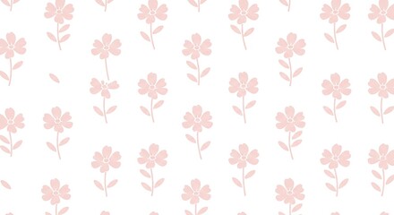 Delicate Pink Floral Pattern on White Background: Artistic, Seamless, Repeating Design.