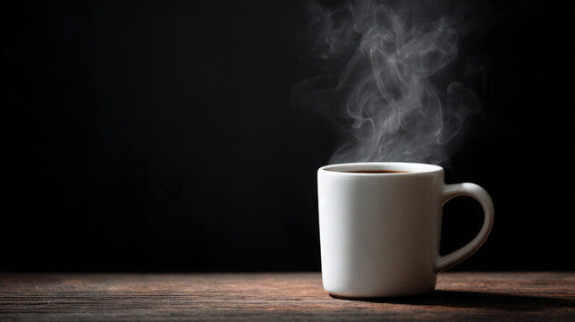 steaming black coffee in a white mug