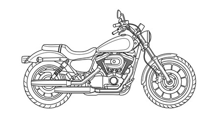 Obraz premium Detailed line art of a classic motorcycle for coloring book or design template vector illustration art