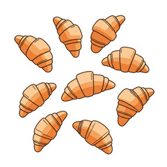 Scattered Golden Croissants on Transparent Background Culinary Delight Baking Concept in Minimalist Flat Lay Style