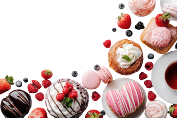 Assorted pastries and berries on a black background