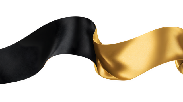 gold and black ribbon banner isolated on white background, HD realistic