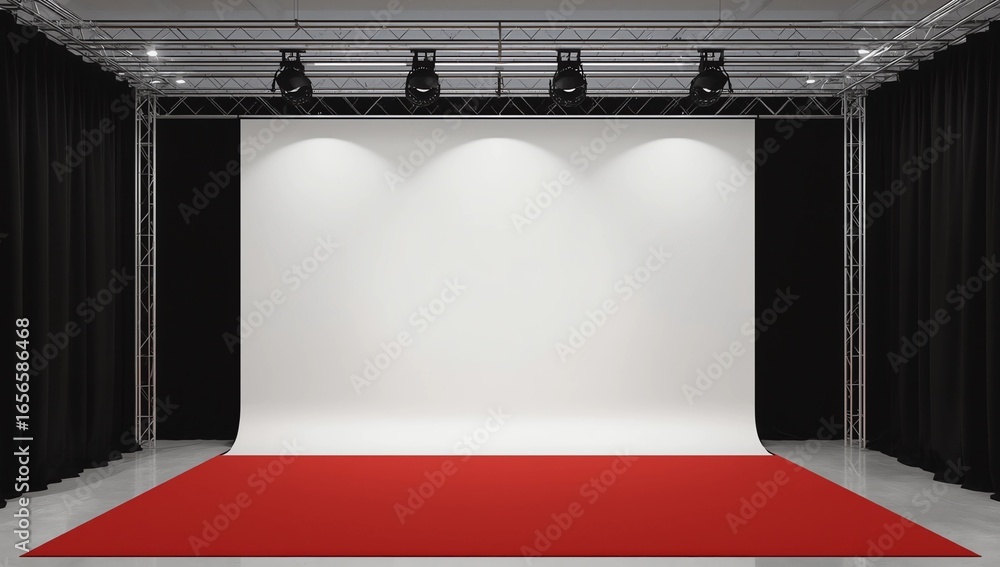 Poster 3d render press wall on red carpet. empty banner backdrop. 3d render