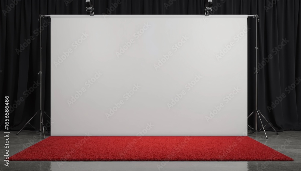 Poster 3d render press wall on red carpet. empty banner backdrop. 3d render