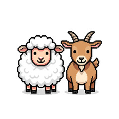 Two adorable farm animals, a sheep and a goat, stand side by side, offering a charming depiction of farm life.