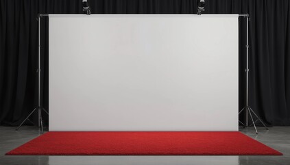 3d render press wall on red carpet. Empty banner backdrop. 3d render