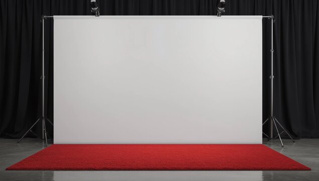 3d render press wall on red carpet. Empty banner backdrop. 3d render