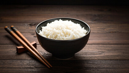 新米と箸を添えた空のご飯茶碗 – 木のテーブルに置かれたシンプルな構図
Plain Empty Rice Bowl with Chopsticks – Minimal Composition on Wooden Table