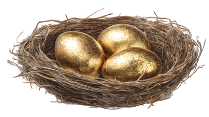 golden Easter egg nest sketch isolated on white background, HD realistic