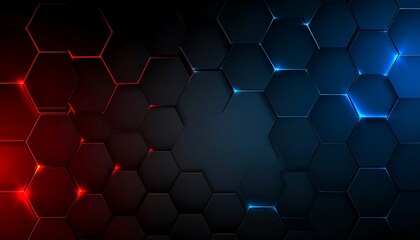 Hexagonal pattern with glowing red and blue lines.