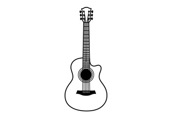 Naklejka premium Acoustic guitar outline Body has a sound hole and bridge Strings are attached to the headstock with tuning pegs