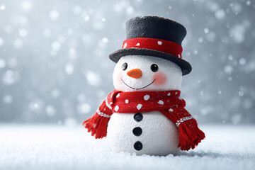 Obraz premium A cute snowman with traditional winter accessories, symbolizing the joy of winter and Christmas.