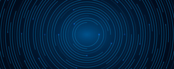 Abstract futuristic blue circular digital technology background with glowing concentric lines and modern data network pattern