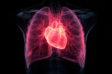 3D medical illustration of heart and lungs