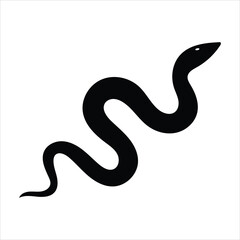 Silhouette of a coiled black snake on a white background
