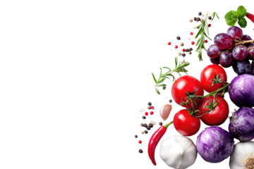 Assorted fresh vegetables and herbs on black background