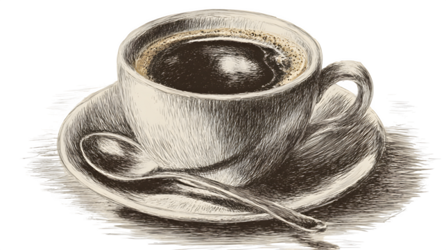 sketch hand-drawn illustration of a coffee cup isolated on white background, HD realistic